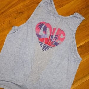 No Boundaries Light Blue Graphic Tank with Pink Accent